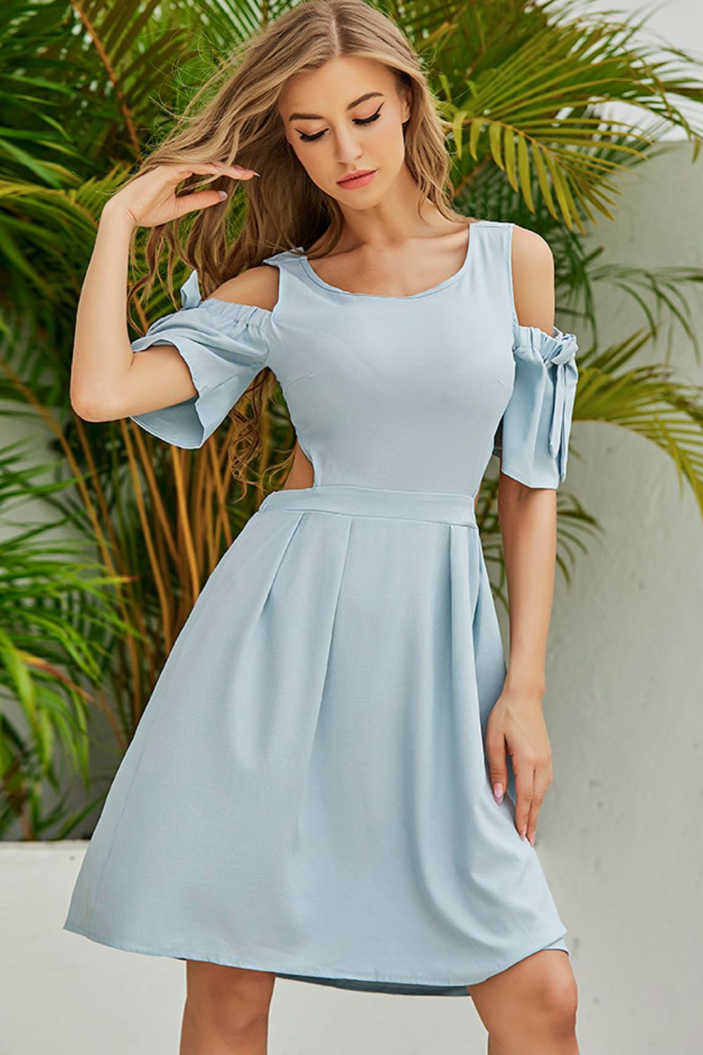 Light Bule Cutout Summer Dress - Trendy Summer Look - HS FASHION USA